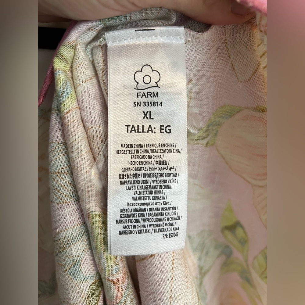Farm Rio Guaragarden Euroflax Linen Midi Dress Yellow Pink XL NWT - Picture 9 of 13